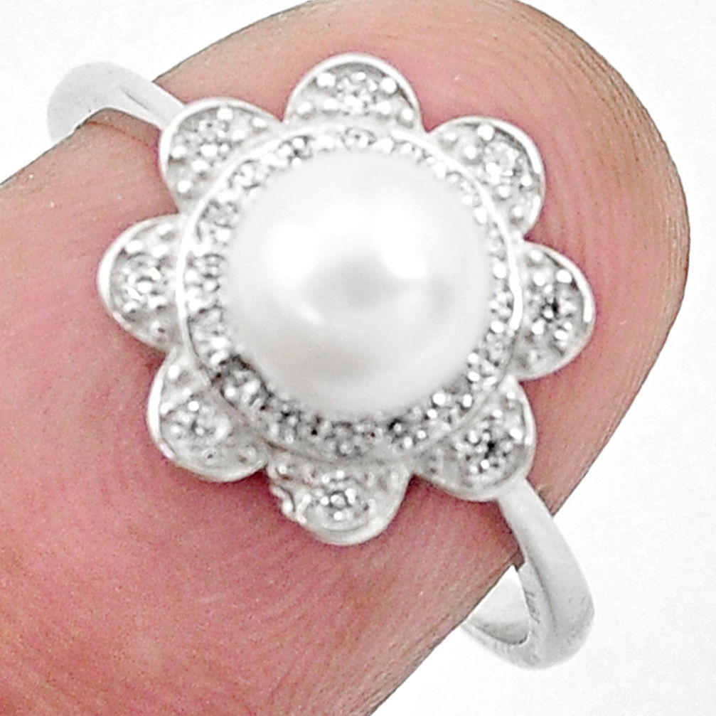 LAB 925 silver 2.70cts natural white pearl topaz round solitaire ing size 7 c25358