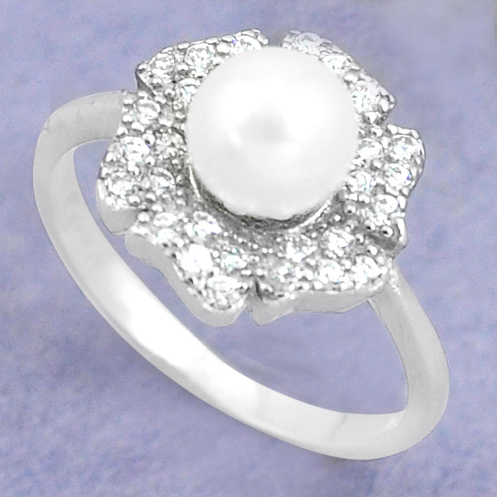 LAB 925 silver 3.40cts natural white pearl topaz solitaire ring size 7.5 c25291