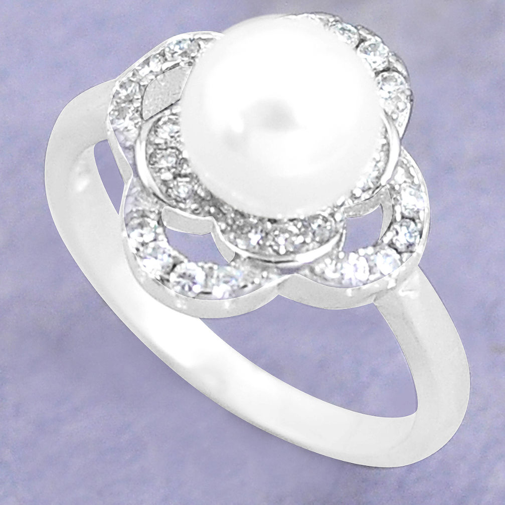 LAB 925 silver 3.51cts natural white pearl topaz solitaire ring size 7 c25295