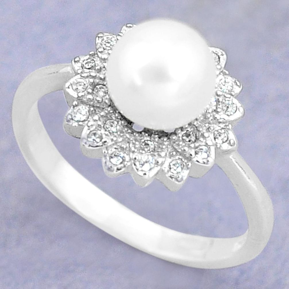 925 silver 3.17cts natural white pearl topaz solitaire ring size 7 c25330