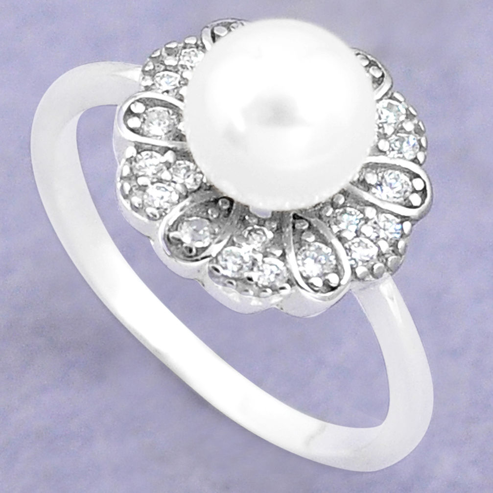 LAB 925 silver 3.32cts natural white pearl topaz solitaire ring size 7 c25340