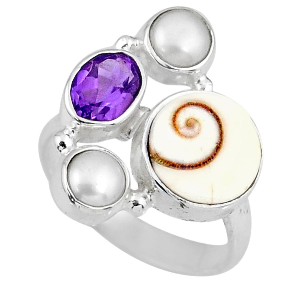925 silver 7.41cts natural white shiva eye amethyst pearl ring size 6.5 r58415