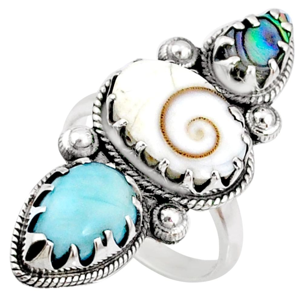 925 silver 8.65cts natural white shiva eye larimar ring jewelry size 7.5 r67352