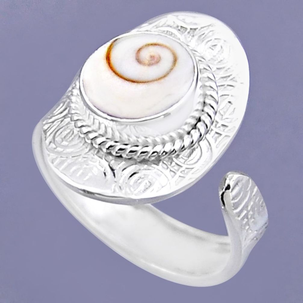 925 silver 4.37cts natural white shiva eye round adjustable ring size 9 r54714