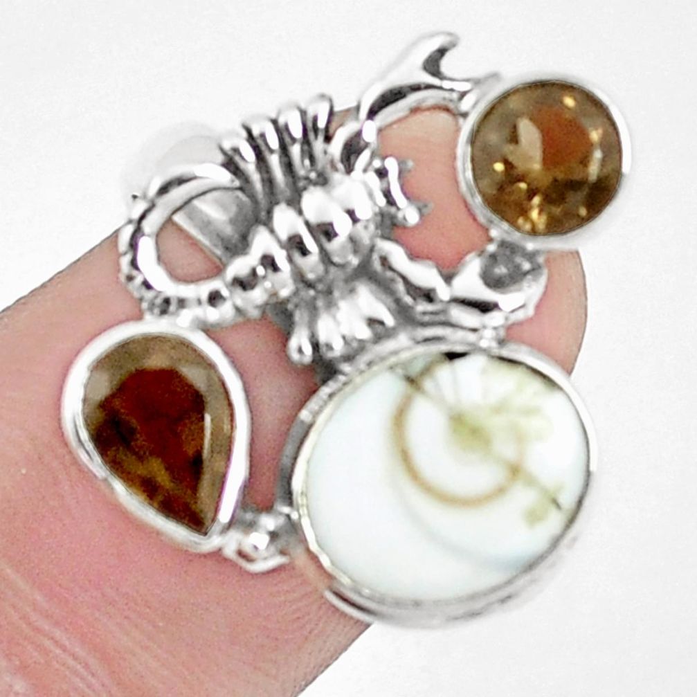 925 silver 7.76cts natural white shiva eye scorpion charm ring size 9 p42797