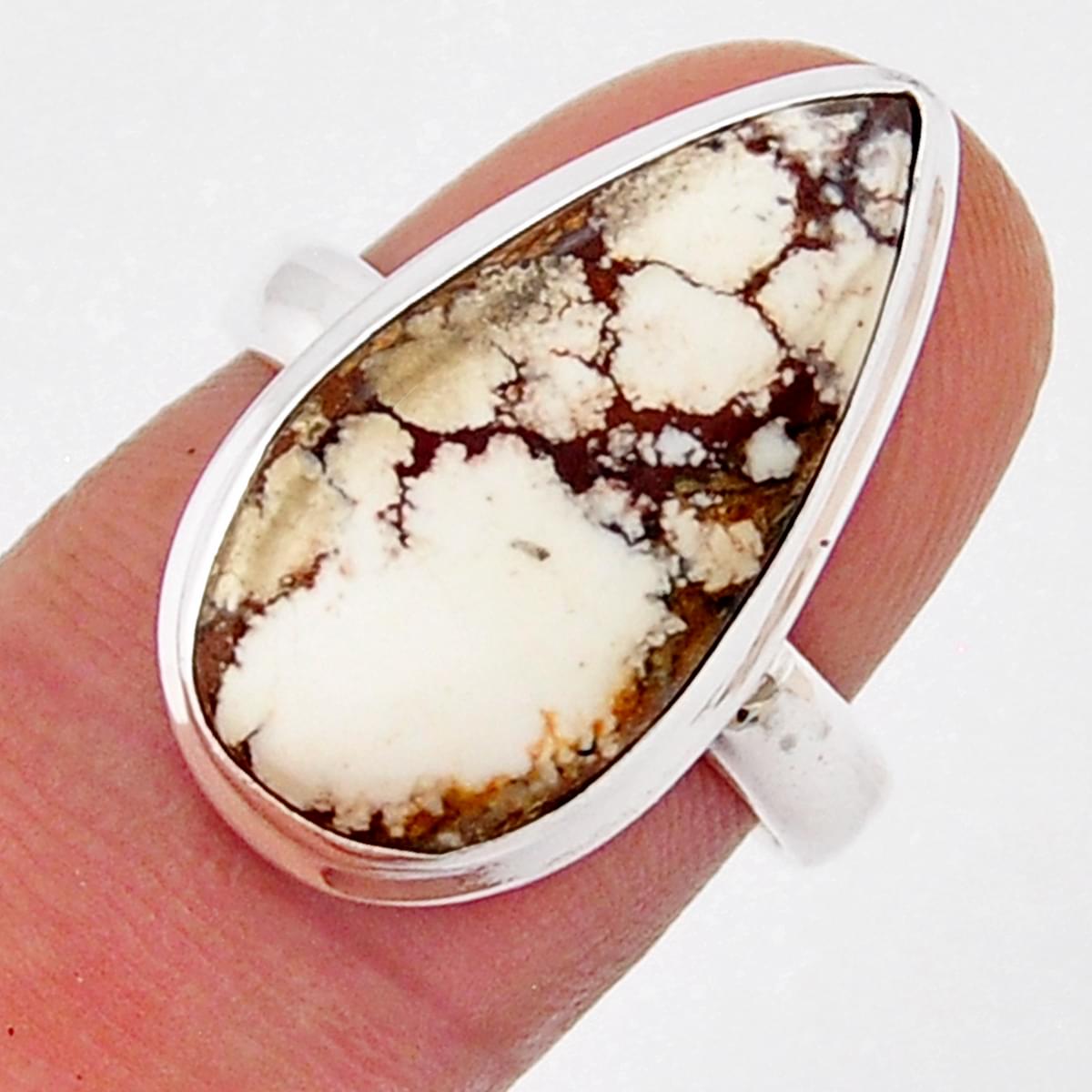 925 Silver Natural White Wild Horse Magnesite Ring Y25440 | Gemexi