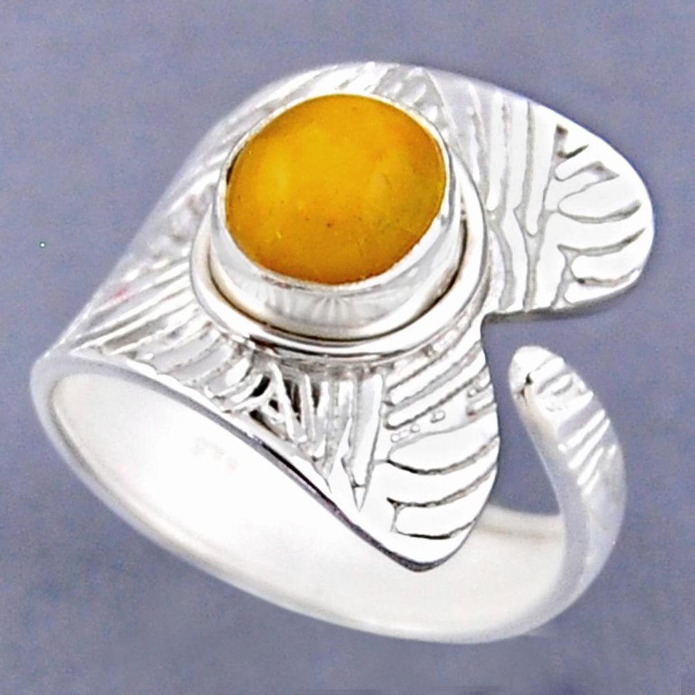 925 silver 3.01cts natural yellow amber bone adjustable ring size 8.5 r54815