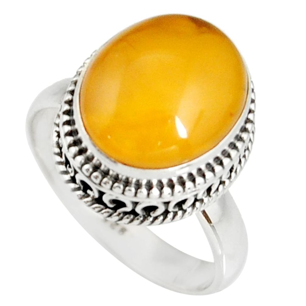 925 silver 5.93cts natural yellow amber bone oval solitaire ring size 8.5 r19244