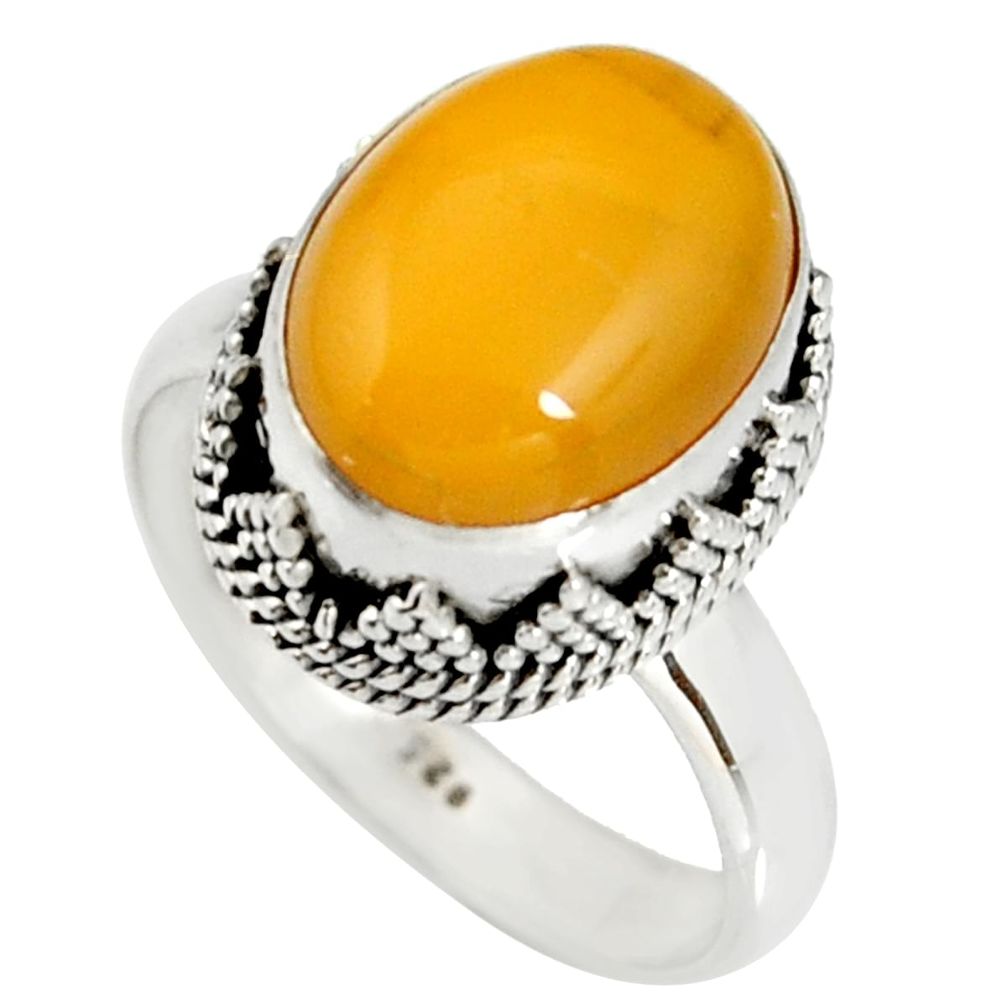925 silver 5.23cts natural yellow amber bone oval solitaire ring size 8 r19258