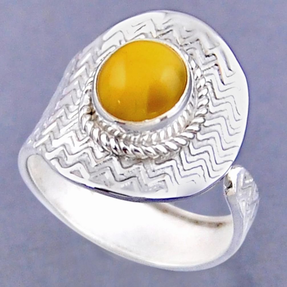 925 silver 3.69cts natural yellow amber bone round adjustable ring size 9 r54796