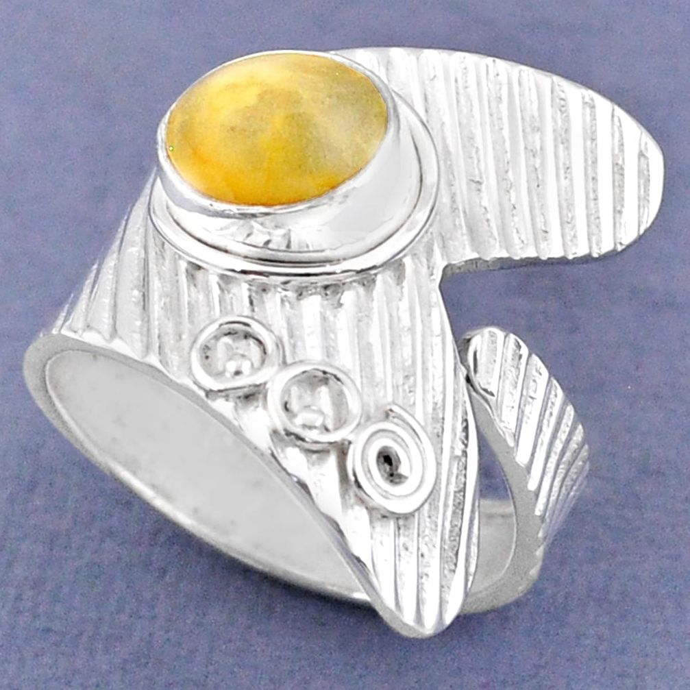 925 silver 4.02cts natural yellow amber bone round adjustable ring size 9 r63244