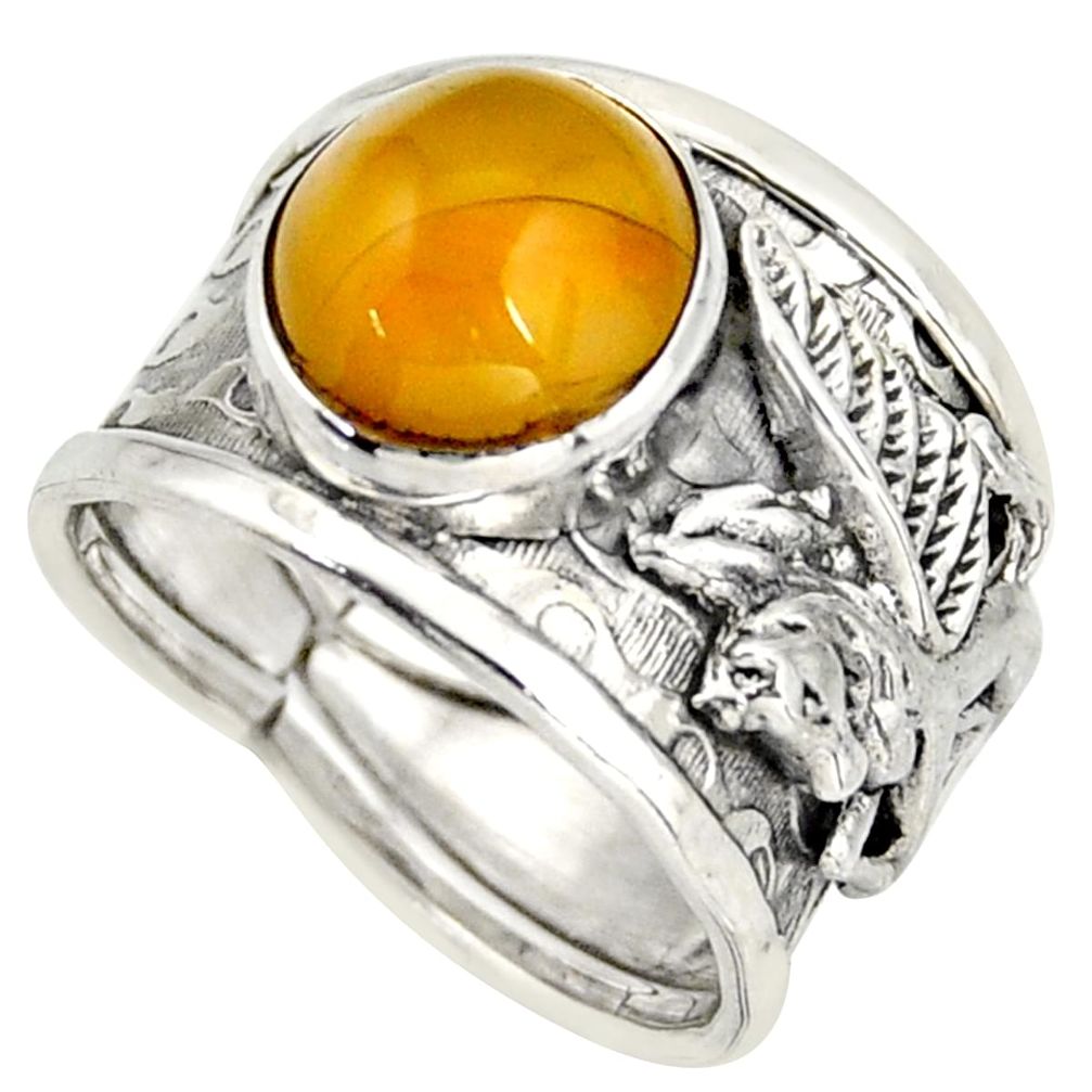925 silver 5.01cts natural yellow amber bone solitaire ring size 7.5 d45952
