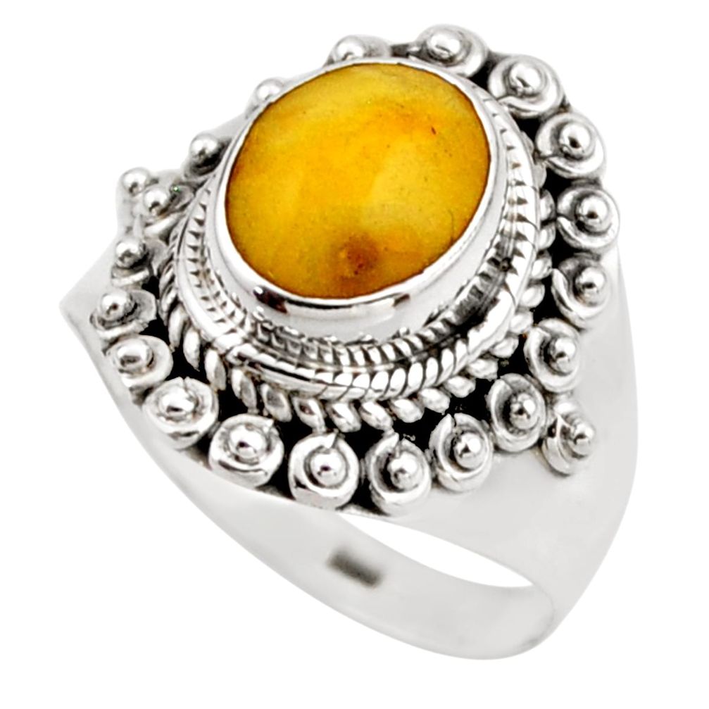 925 silver 3.50cts natural yellow amber bone solitaire ring size 6.5 r53304