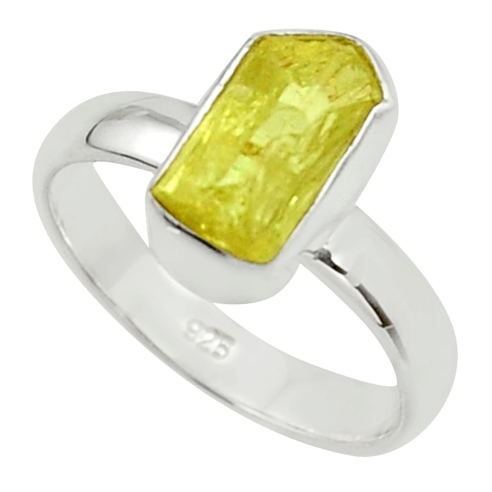 925 silver 5.54cts natural yellow apatite rough solitaire ring size 7.5 r30116