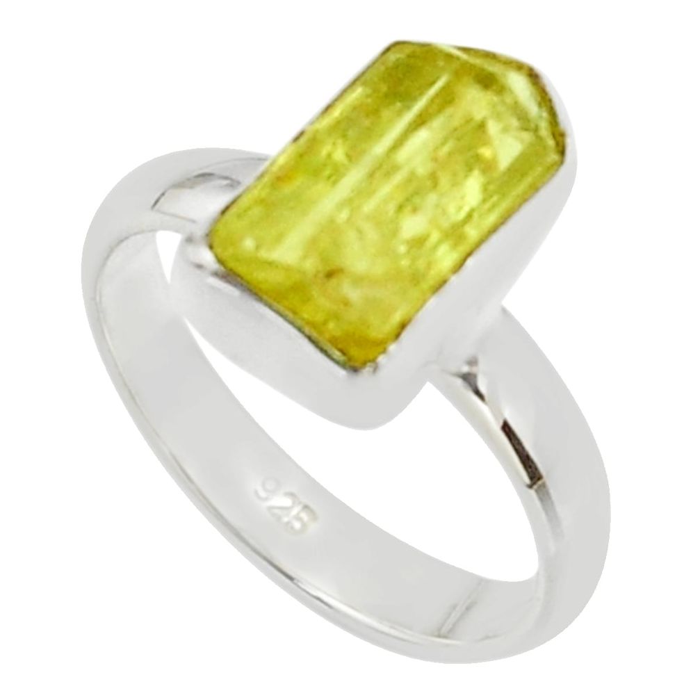 925 silver 5.84cts natural yellow apatite rough solitaire ring size 7 r30104