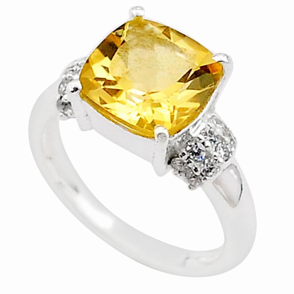 925 silver 6.04cts natural yellow citrine cushion topaz ring size 8 t66804