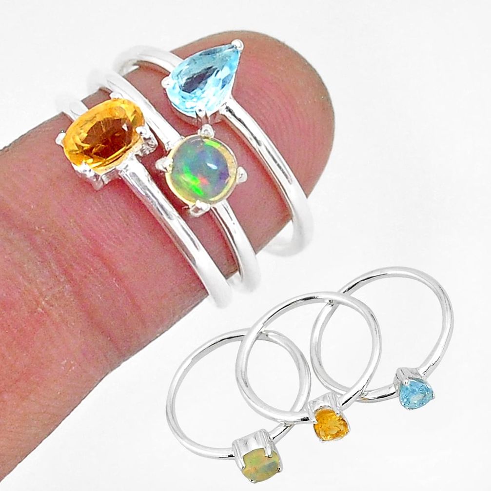 925 silver 2.81cts natural yellow citrine ethiopian opal 3 rings size 6 r93058