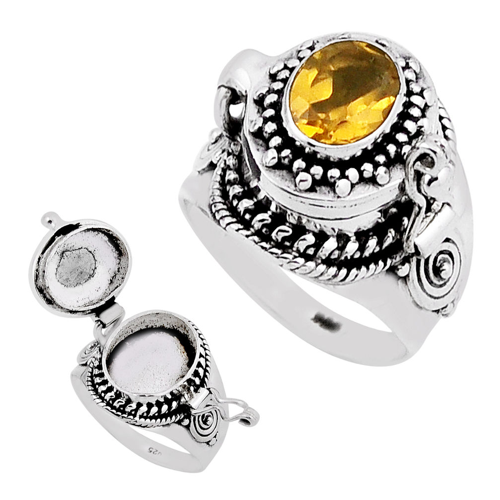 925 silver 1.94cts natural yellow citrine oval poison box ring size 5.5 n32007