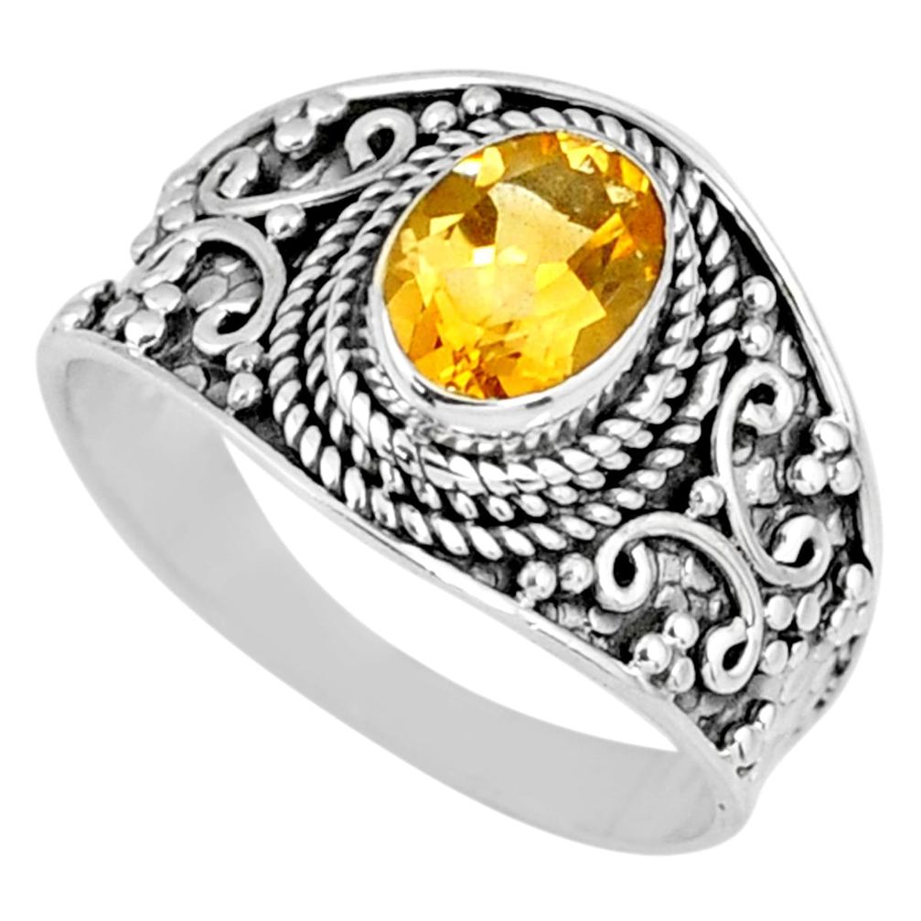 925 silver 1.94cts natural yellow citrine oval solitaire ring size 8 r58623