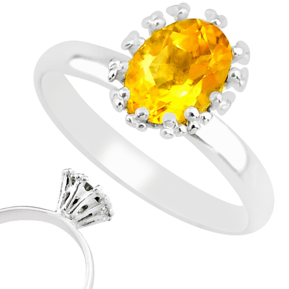 925 silver 2.10cts natural yellow citrine oval solitaire ring size 8 r82799