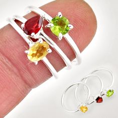 925 silver 2.69cts natural yellow citrine peridot garnet 3 rings size 6.5 y58097