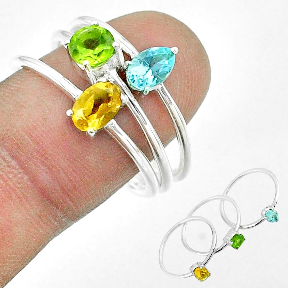 925 silver 3.13cts natural yellow citrine peridot topaz 3 rings size 8.5 t51499