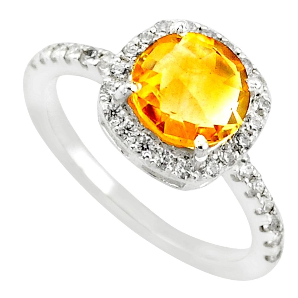 925 silver 4.20cts natural yellow citrine white zircon ring size 7 r71231