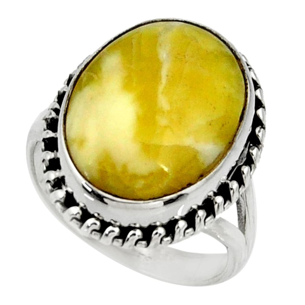 925 silver 14.08cts natural yellow lizardite oval solitaire ring size 8 r28396