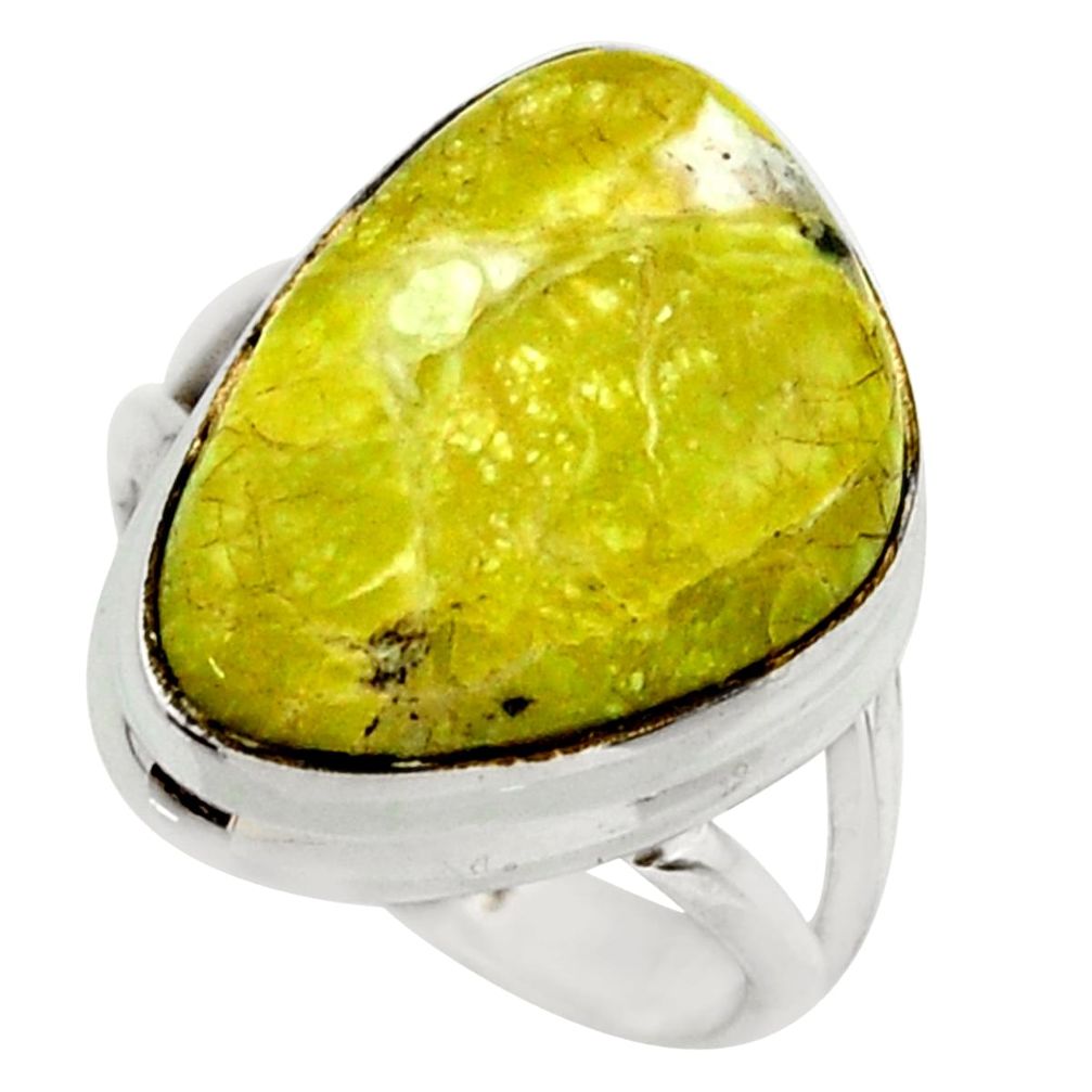 925 silver 13.71cts natural yellow lizardite pear solitaire ring size 7 r28779