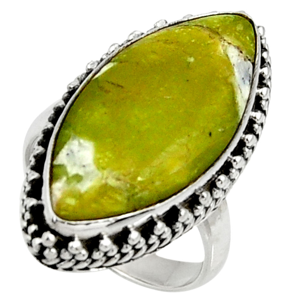 925 silver 14.88cts natural yellow lizardite solitaire ring size 6.5 r28399