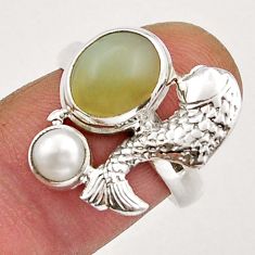 925 silver 4.38cts natural yellow olive opal pearl fish ring size 6.5 y20772