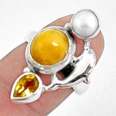 925 silver 7.83cts natural yellow opal citrine dolphin ring size 6.5 p42626