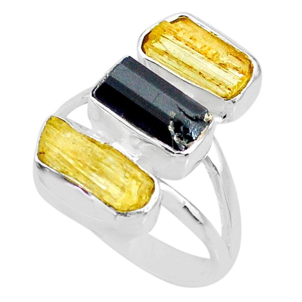 925 silver 11.57cts natural yellow scapolite tourmaline raw ring size 8 r73670