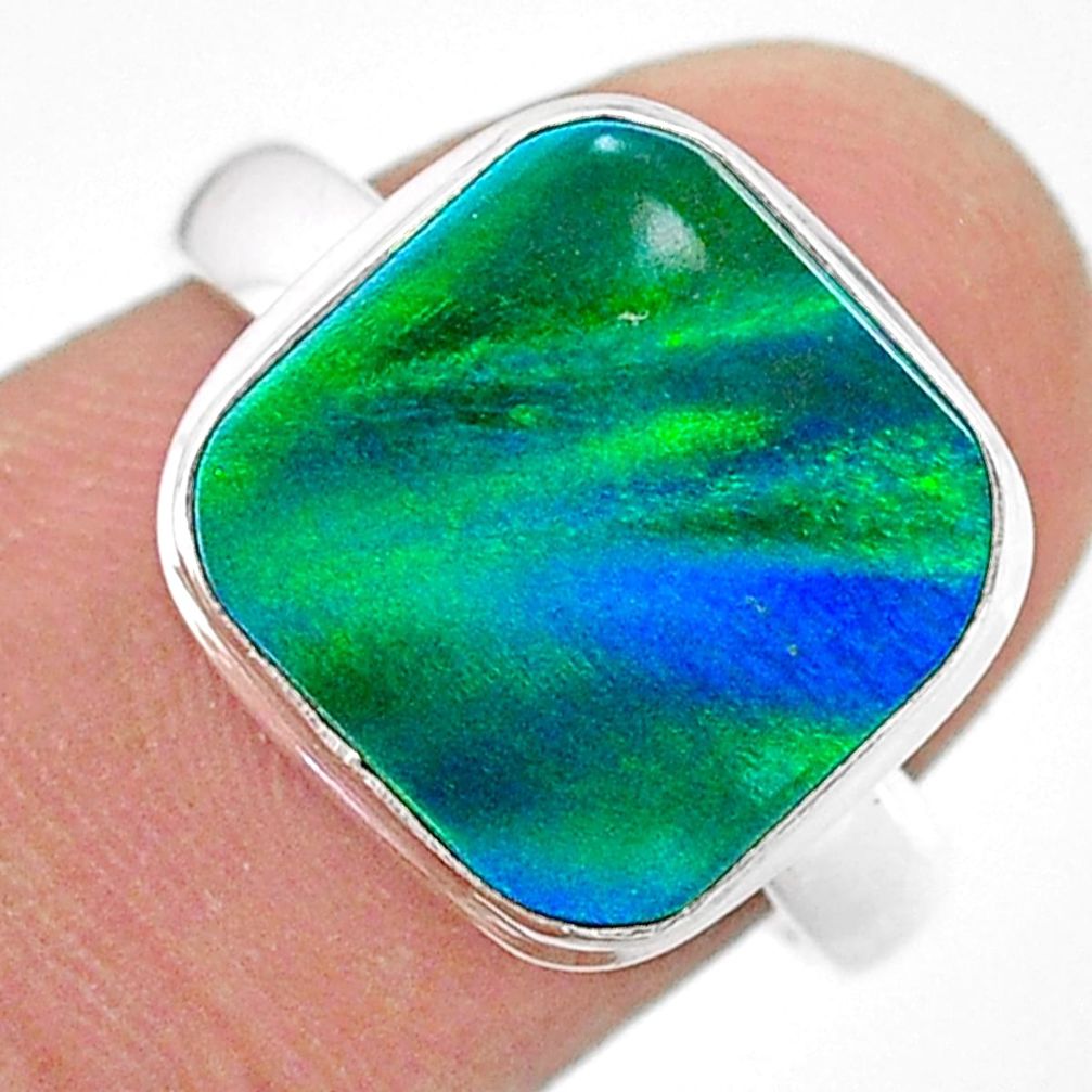 925 silver 4.20cts northern lights aurora opal lab ring size 7.5 t24967