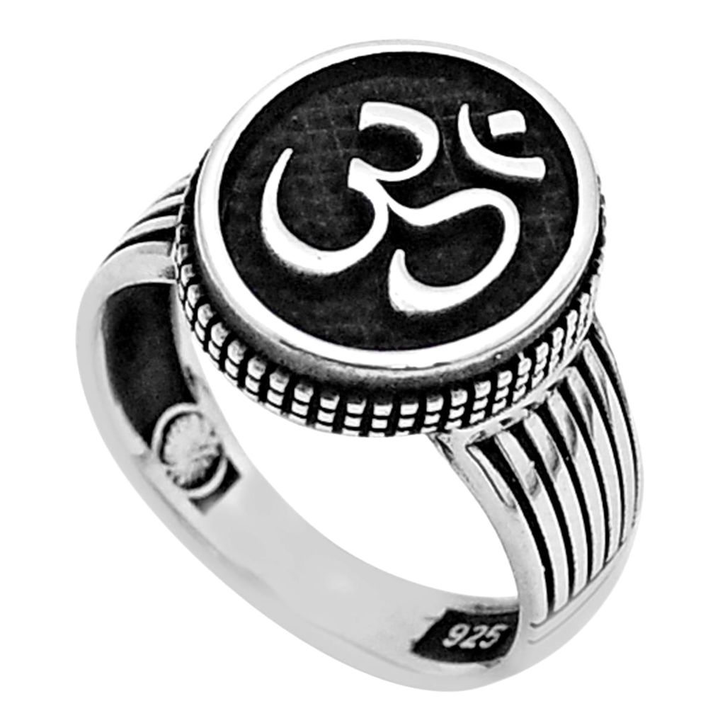 925 silver 6.68gms om symbol indonesian bali style solid mens ring size 9 c27900