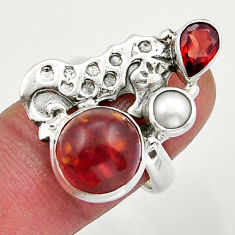 925 silver 6.59cts orange amber garnet white pearl seahorse ring size 7 y20780