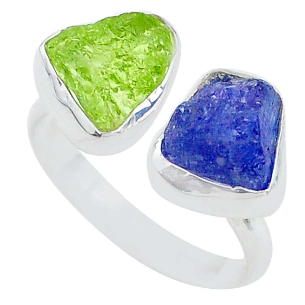 925 silver 10.74cts peridot blue tanzanite raw adjustable ring size 9.5 t9997