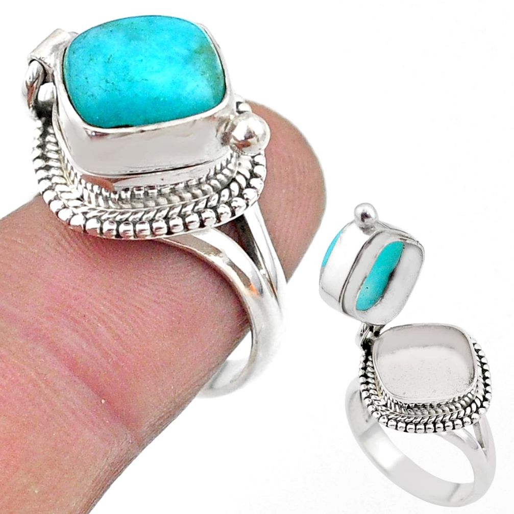 925 silver 5.62cts peruvian amazonite poison box ring jewelry size 7 t45420