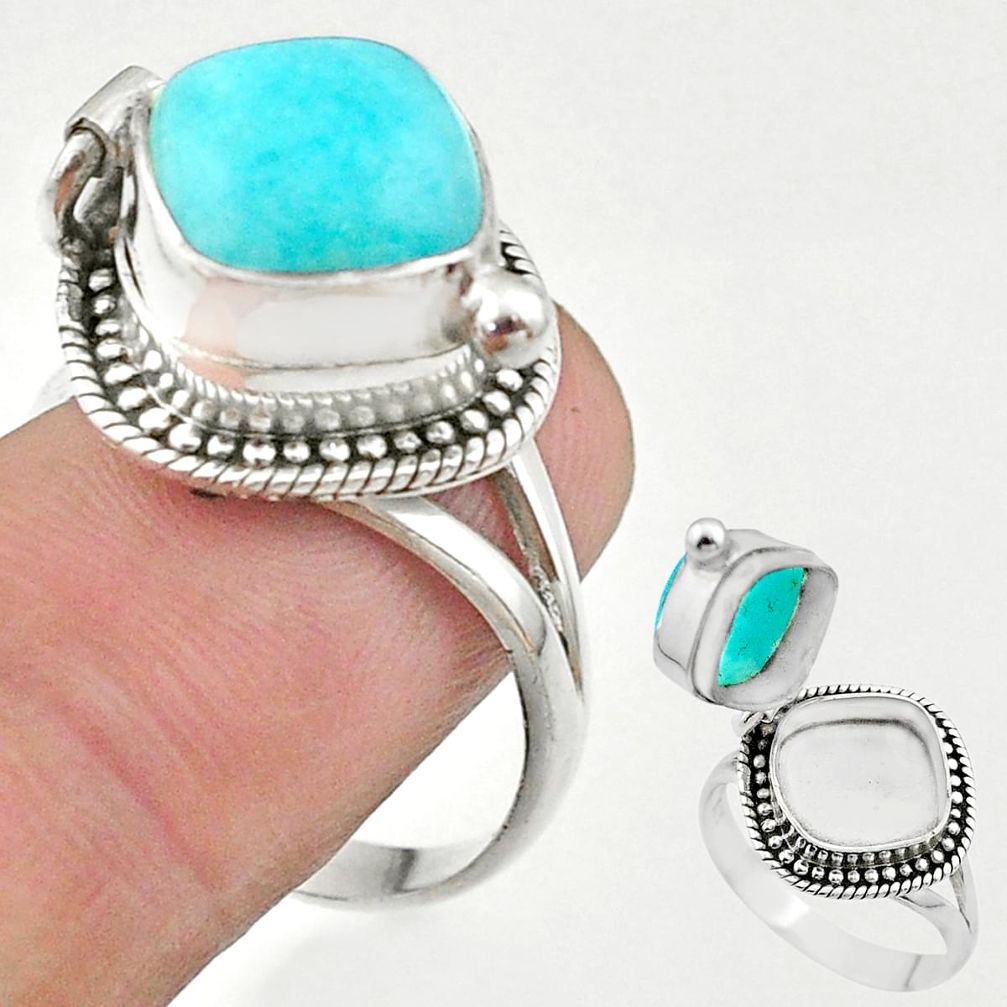 925 silver 5.01cts peruvian amazonite poison box ring jewelry size 9 t45389