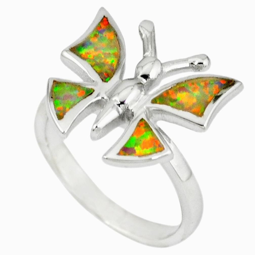 925 silver pink australian opal (lab) butterfly ring size 7.5 a36567 c14971