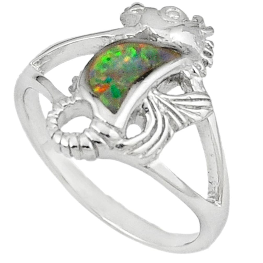 925 silver pink australian opal (lab) enamel seahorse ring size 9 c15791