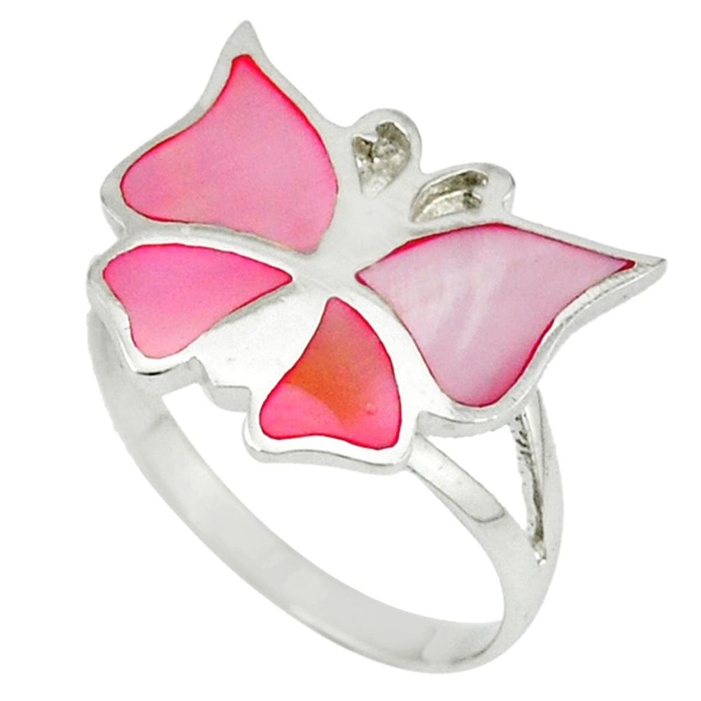 925 silver pink blister pearl enamel butterfly ring size 6 a39950 c13296