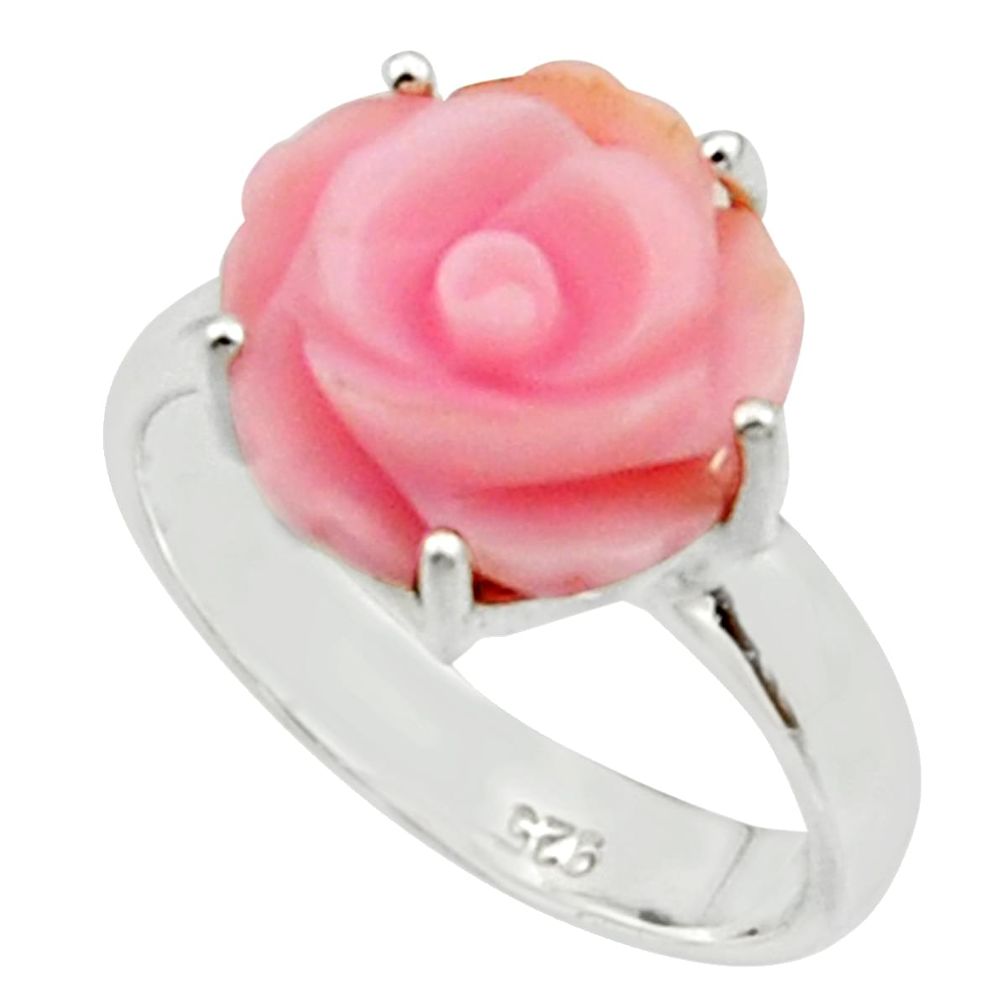 925 silver 4.80cts pink coral fancy flower solitaire ring size 6.5 r22737