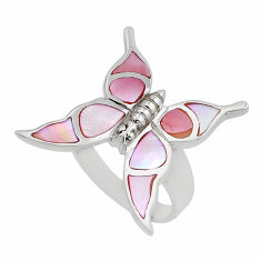 925 silver 5.69gms pink pearl enamel butterfly ring jewelry size 6.5 y83275