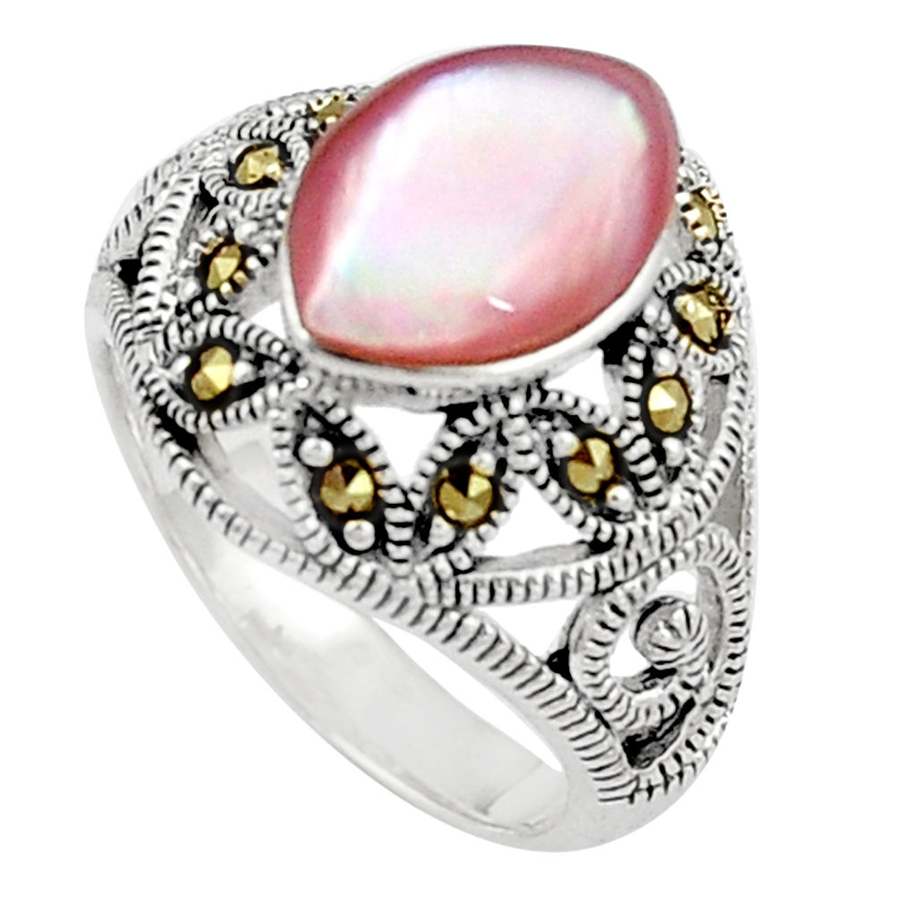 925 silver 4.21cts pink pearl marcasite solitaire ring jewelry size 6 c17414