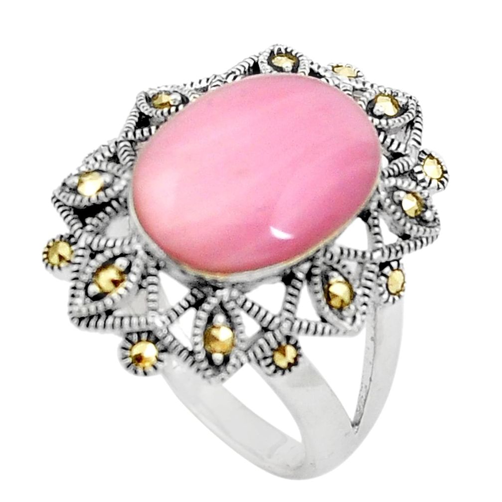 925 silver 7.97cts pink pearl marcasite solitaire ring jewelry size 9 c17382
