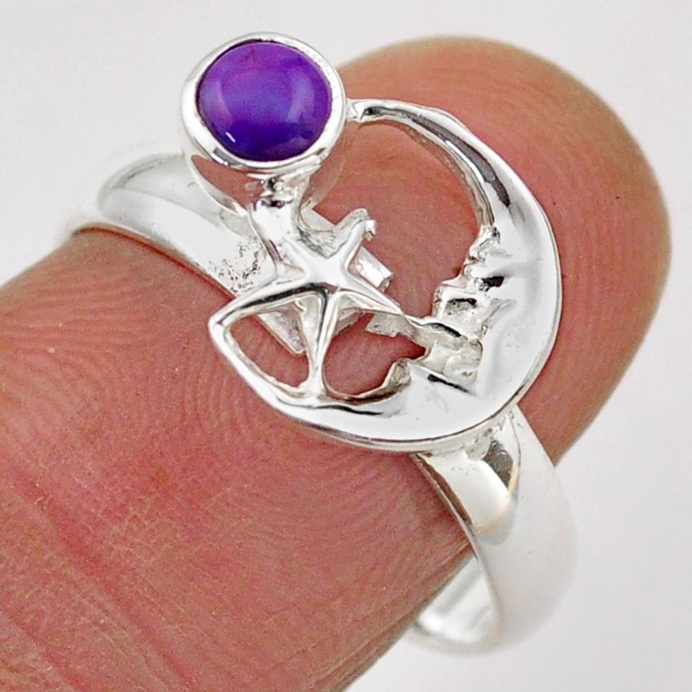 925 silver 0.39cts purple copper turquoise crescent moon star ring size 7 t89374