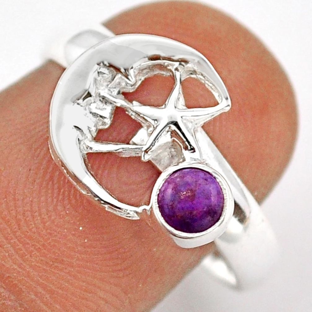 925 silver 0.42cts purple copper turquoise crescent moon star ring size 8 t89390