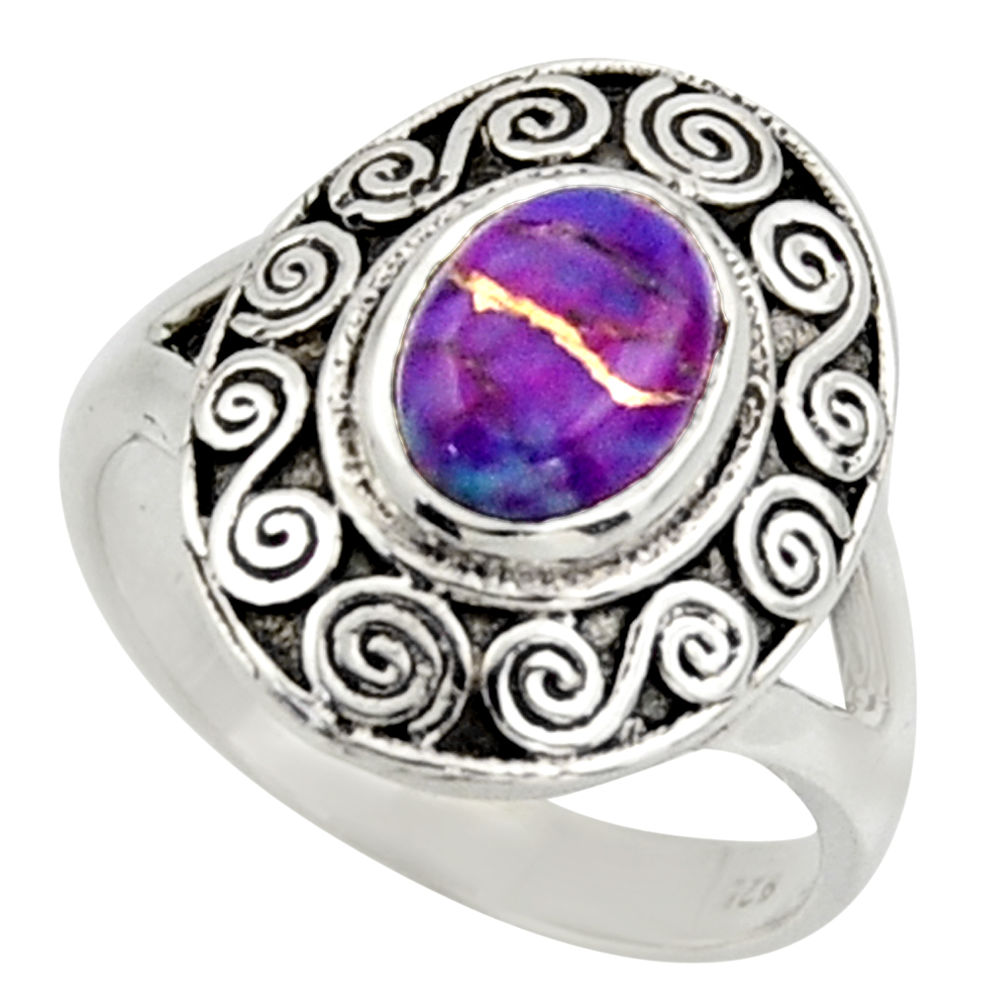925 silver 2.26cts purple copper turquoise oval solitaire ring size 6.5 r40925