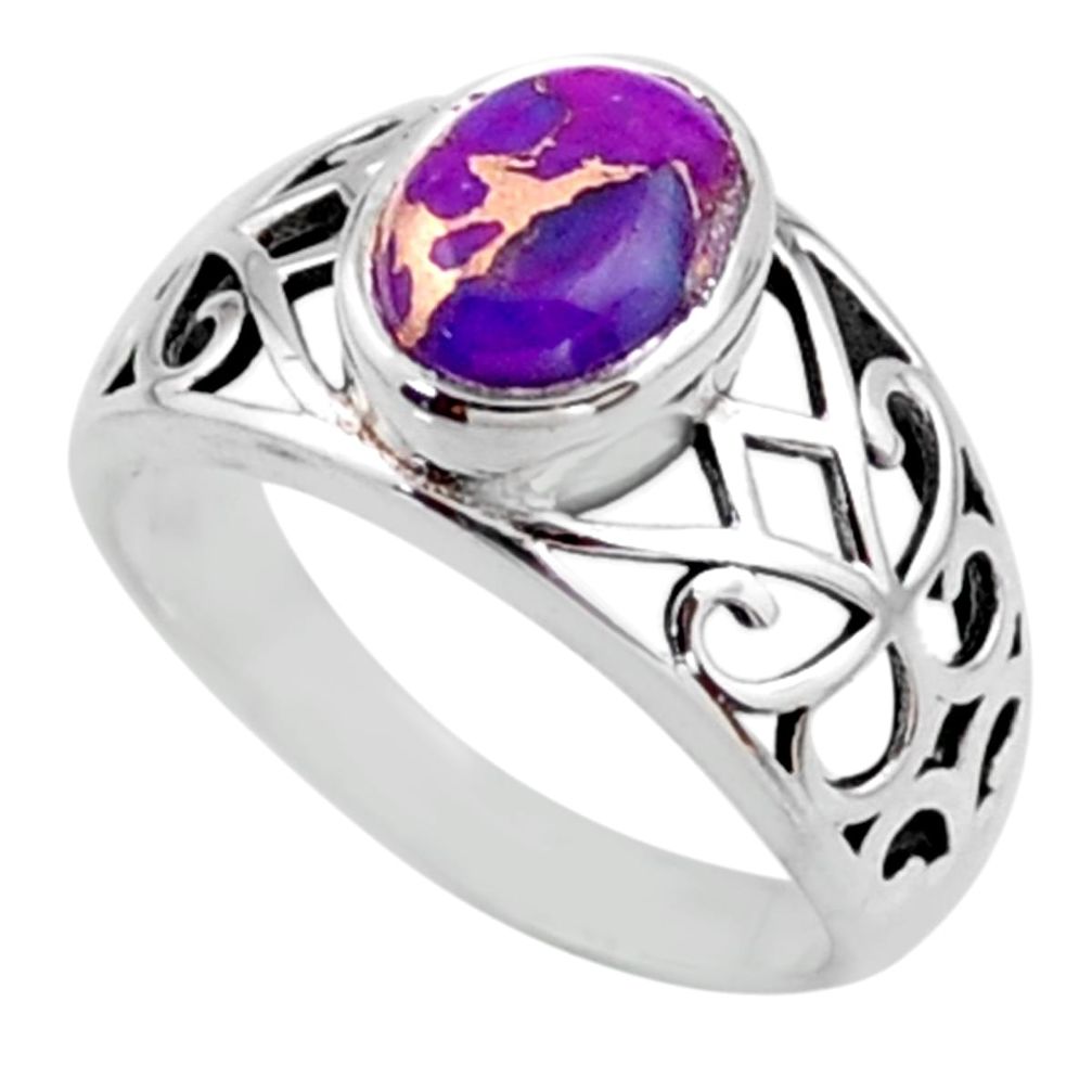 925 silver 3.25cts purple copper turquoise solitaire ring jewelry size 8 r54673